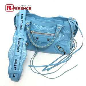 BALENCIAGA City Shoulder Bag Crossbody Handbag Leather Blue